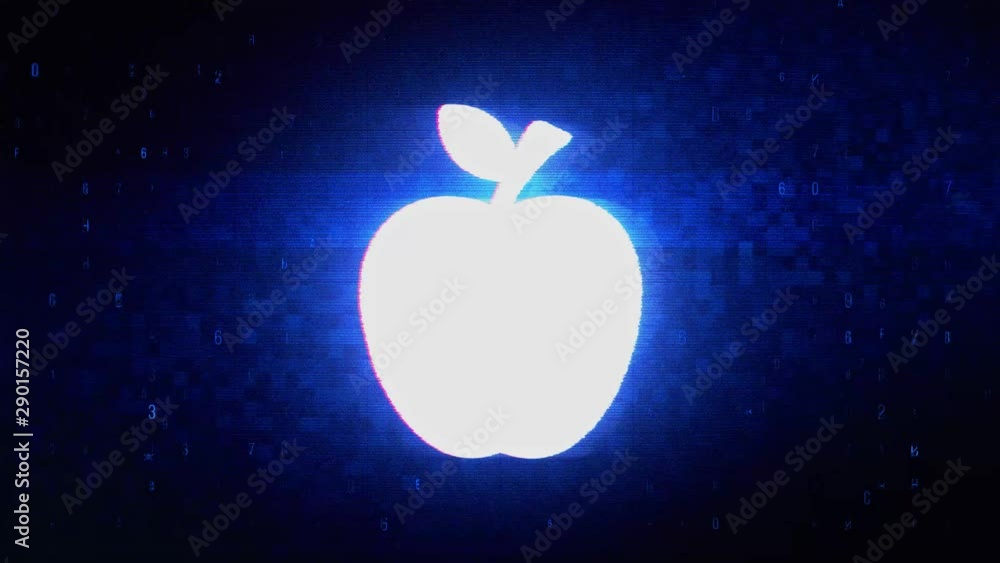 Poster Apple Symbol Abstract Digital Pixel Noise Glitch Error Video Damage Signal Loop 4K Animation.