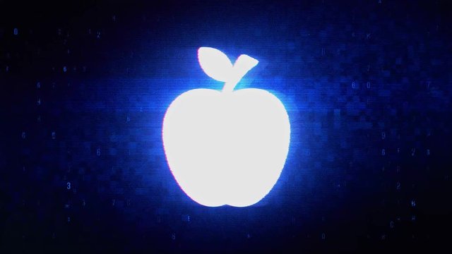 Apple Symbol Abstract Digital Pixel Noise Glitch Error Video Damage Signal Loop 4K Animation.