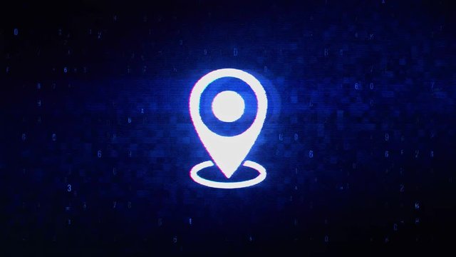 Location Map Symbol Abstract Digital Pixel Noise Glitch Error Video Damage Signal Loop 4K Animation.