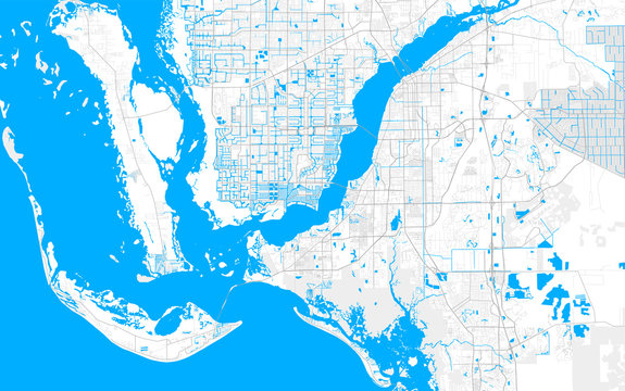 Rich detailed vector map of Cape Coral, Florida, USA