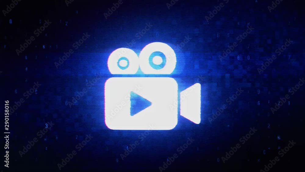 Aufkleber video camera icon symbol abstract digital pixel noise glitch error video damage signal loop 4k anima