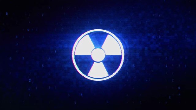 Radiation Nuclear Caution Symbol Abstract Digital Pixel Noise Glitch Error Video Damage Signal Loop 4K Animation.
