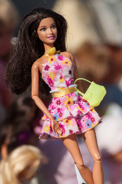 Brunstatt - France - 15 Septembre 2019 - Closeup of Barbie dolls collection at flea market in the street