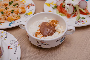  set of seafood and different dishes in a restaurant on a starfish background