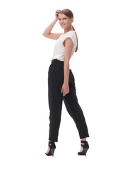 serious confident business woman looking at camera. isolated on white