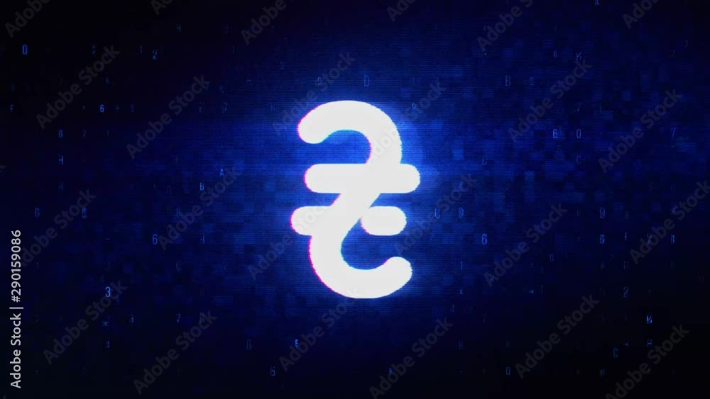 Poster ukrainian hryvnia currency symbol abstract digital pixel noise glitch error video damage signal loop
