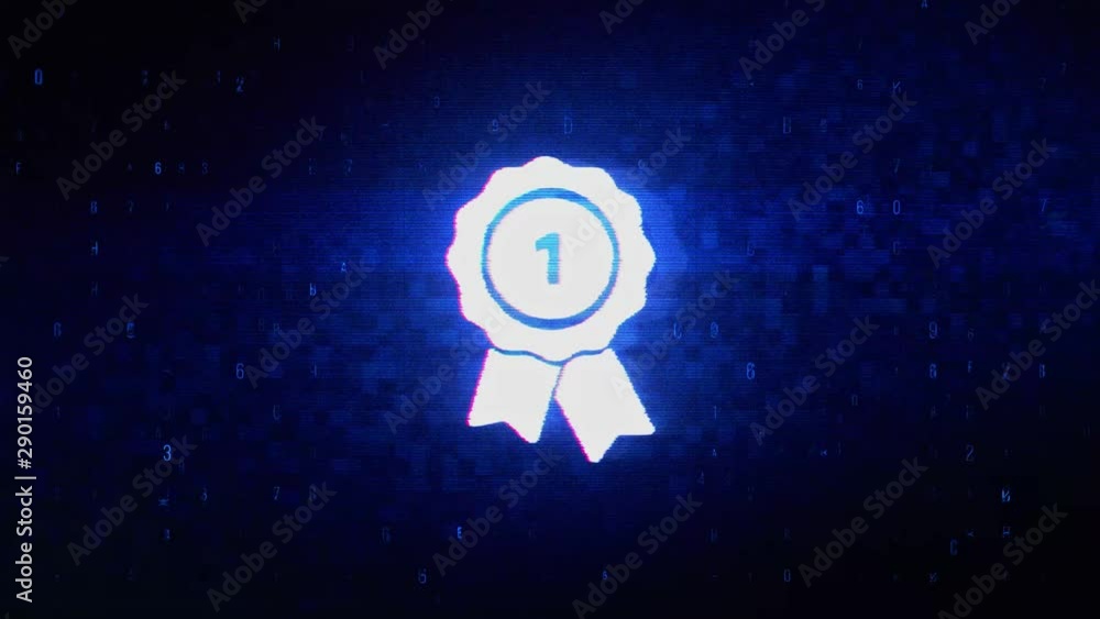 Poster ribbon award symbol abstract digital pixel noise glitch error video damage signal loop 4k animation.