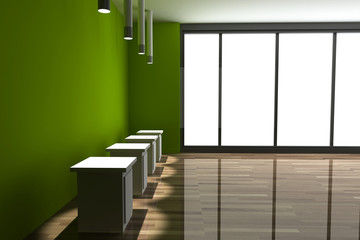 Empty museum interiors, copy space mockup illustration, original 3d rendering