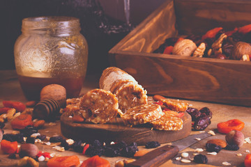 healthy homemade sweets from dried fruits, nuts and honey