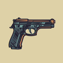 Original vector illustration in vintage style battle gun