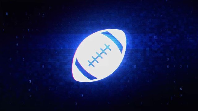American Football Symbol Abstract Digital Pixel Noise Glitch Error Video Damage Signal Loop 4K Animation.