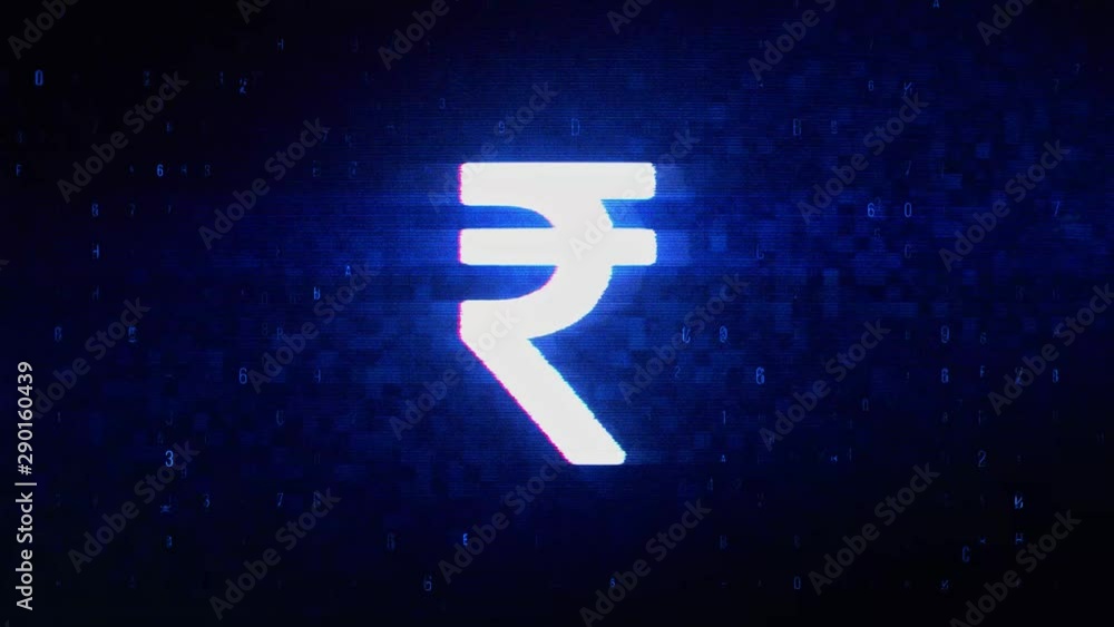 Poster rupee indian currency symbol abstract digital pixel noise glitch error video damage signal loop 4k a