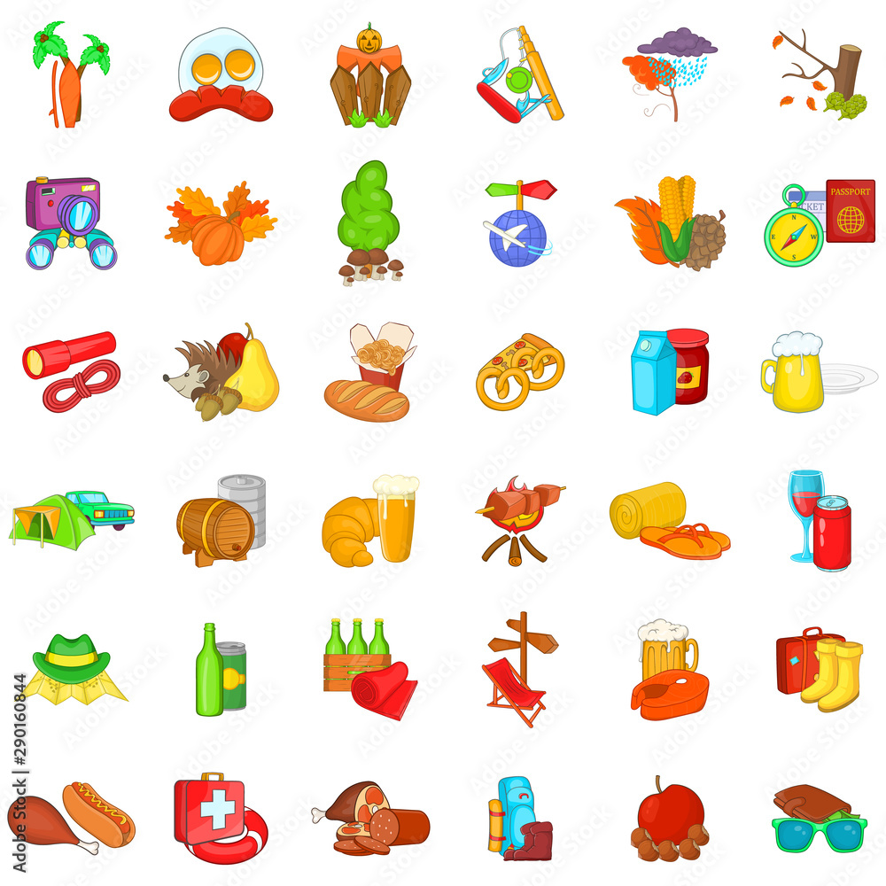 Poster picnic icons set. cartoon set of 36 picnic vector icons for web isolated on white background