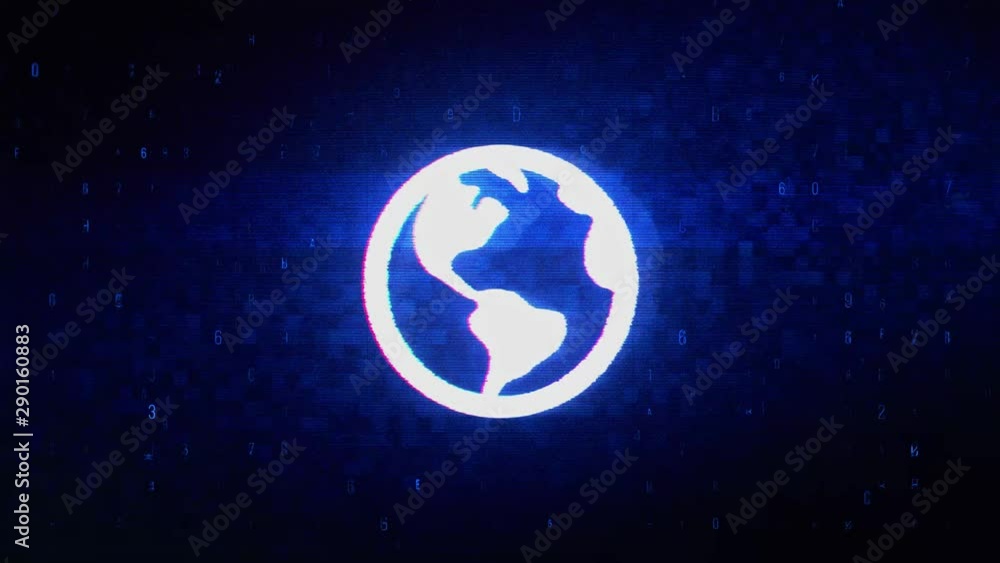 Poster globe, online, world, map earth symbol abstract digital pixel noise glitch error video damage signal