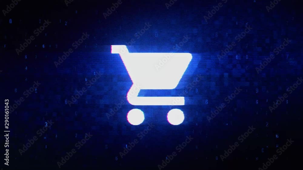 Poster buy shopping cart trolley symbol abstract digital pixel noise glitch error video damage signal loop 