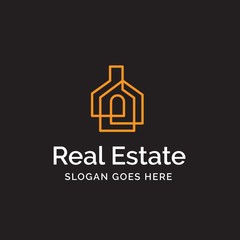 Modern building house line art real estate logo design