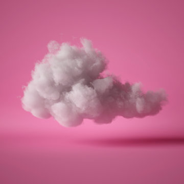 3d render, fluffy white cloud isolated on pink background, dust or mist