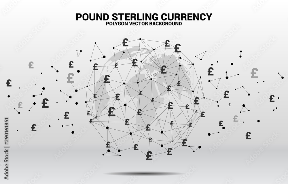 Aufkleber world globe with money pound sterling currency icon polygon dot connected line. concept for financia