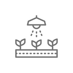 Professional lighting for plant growth, agriculture line icon.