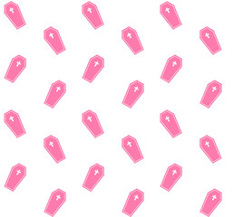 seamless vector  pattern of pink flat coffin with cross isolated on white background