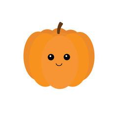 vector cute orange red cartoon smiling pumpkin with face isolated on white background