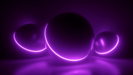 3d render, abstract violet neon background, glowing balls, ultraviolet light