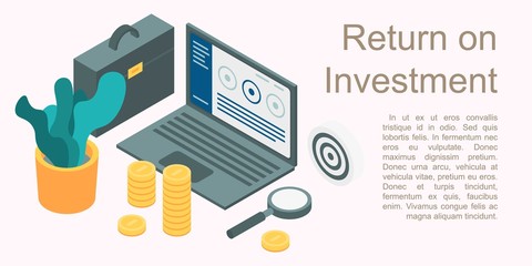 Return on investment concept banner. Isometric illustration of return on investment vector concept banner for web design