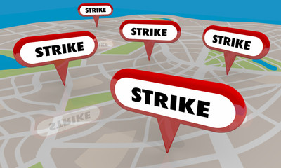 Strike Worker Walkout Protest Boycott Map Pins 3d Illustration