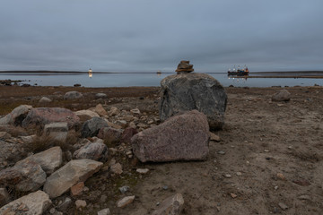 Rocks on the Arctic Shore at Sunrise