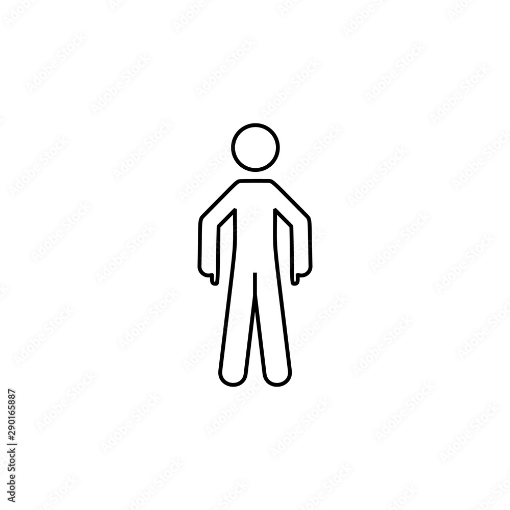 Poster man indicate, down icon. element of man pointing finger thin line icon