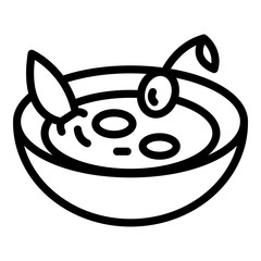 Bowl with olive oil icon. Outline bowl with olive oil vector icon for web design isolated on white background