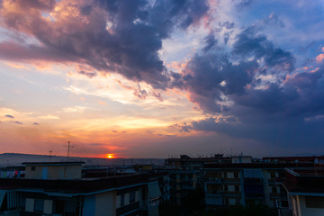Fototapeta premium Beautiful sunset over in San Giorgio A Cremano - blue