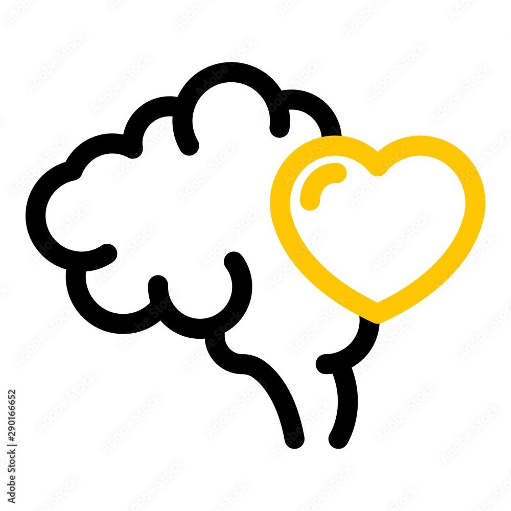 Poster human brain with a heart icon. outline human brain with a heart vector icon for web design isolated 