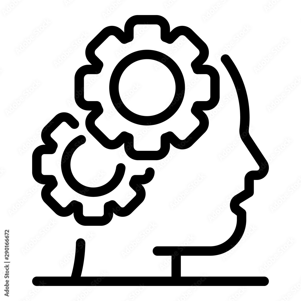 Poster two gears in the head icon. outline two gears in the head vector icon for web design isolated on whi