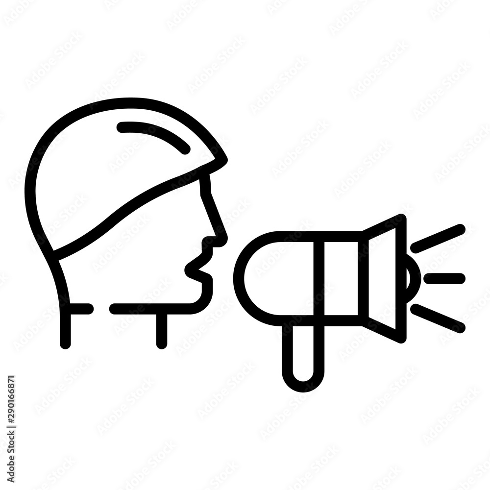 Poster man head speaker icon. outline man head speaker vector icon for web design isolated on white backgro