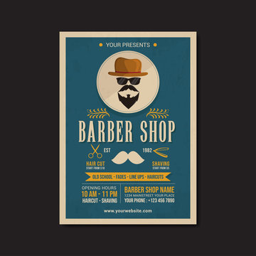 barber shop flyer template retro flat deisgn vector