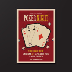 poker night flyer template, retro flat design vector
