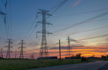 Electric Transmission Lines at Dusk