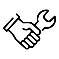 Fototapeta premium Wrench in hand icon. Outline wrench in hand vector icon for web design isolated on white background