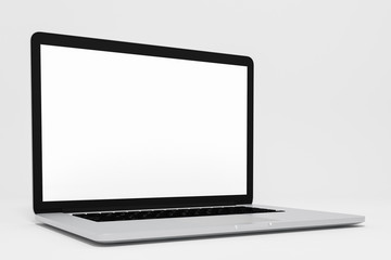Laptop with blank screen isolated on white background. 3d rendering
