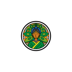 Indian culture with women and leaves logo vector icon ilustration