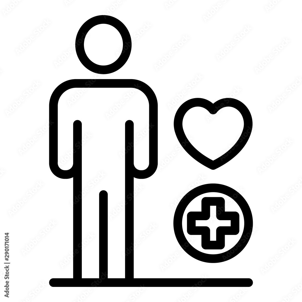 Poster person heart and cross icon. outline person heart and cross vector icon for web design isolated on w