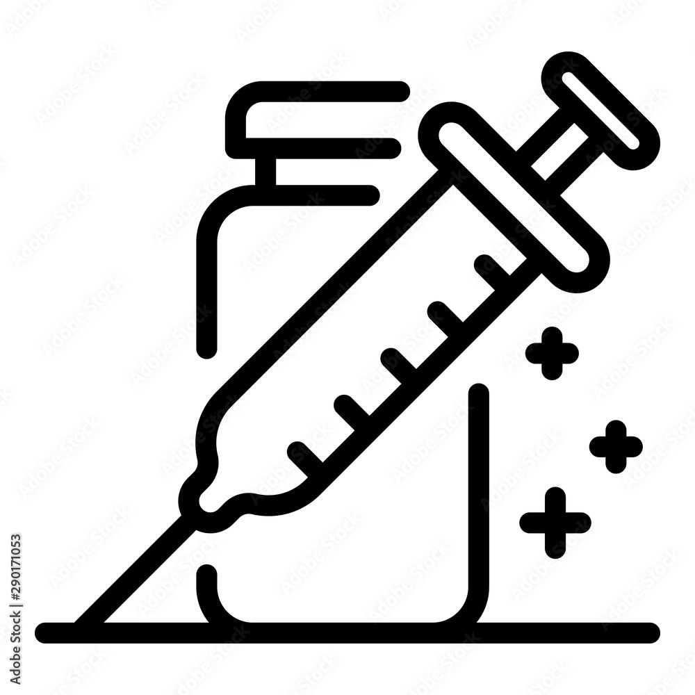 Poster syringe and potion icon. outline syringe and potion vector icon for web design isolated on white bac