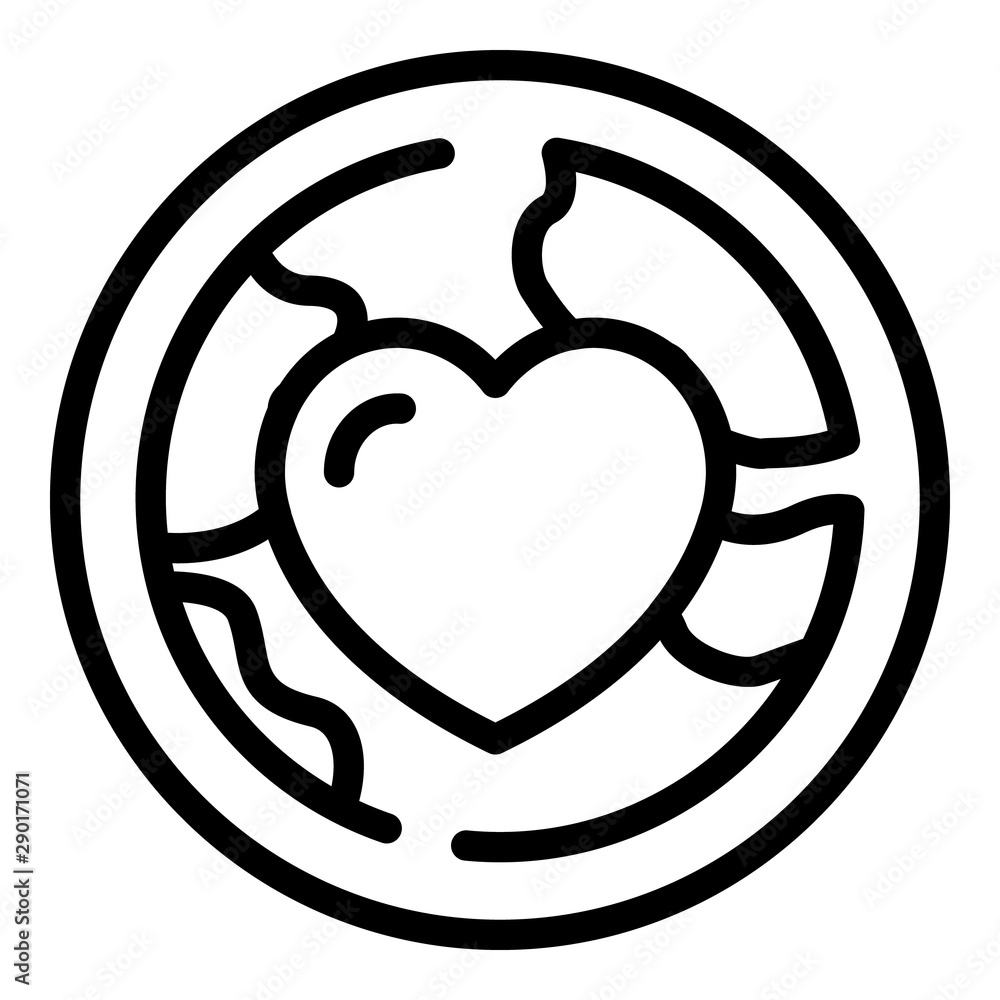 Poster Heart in the globe icon. Outline heart in the globe vector icon for web design isolated on white background