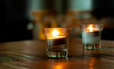 Candles in a small glass, candle light night