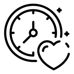 Clock and heart icon. Outline clock and heart vector icon for web design isolated on white background