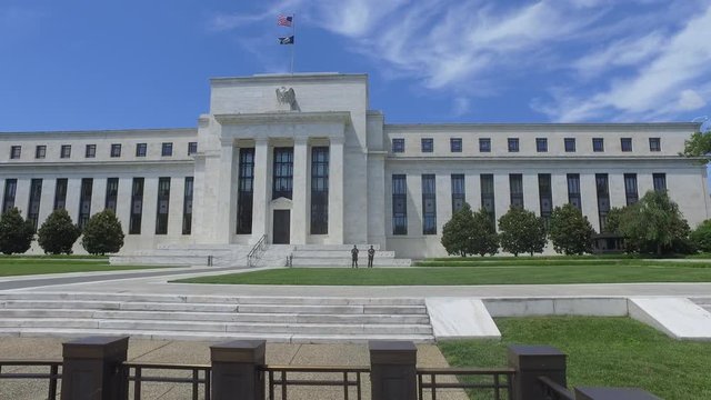 Moving shot of the Federal Reserve in Washington DC