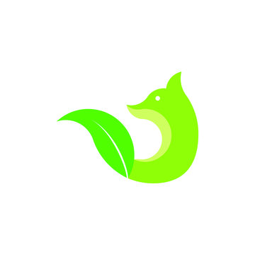 Fox and leaf logo template. Green fox with laef tail. for your company, business, health  logo