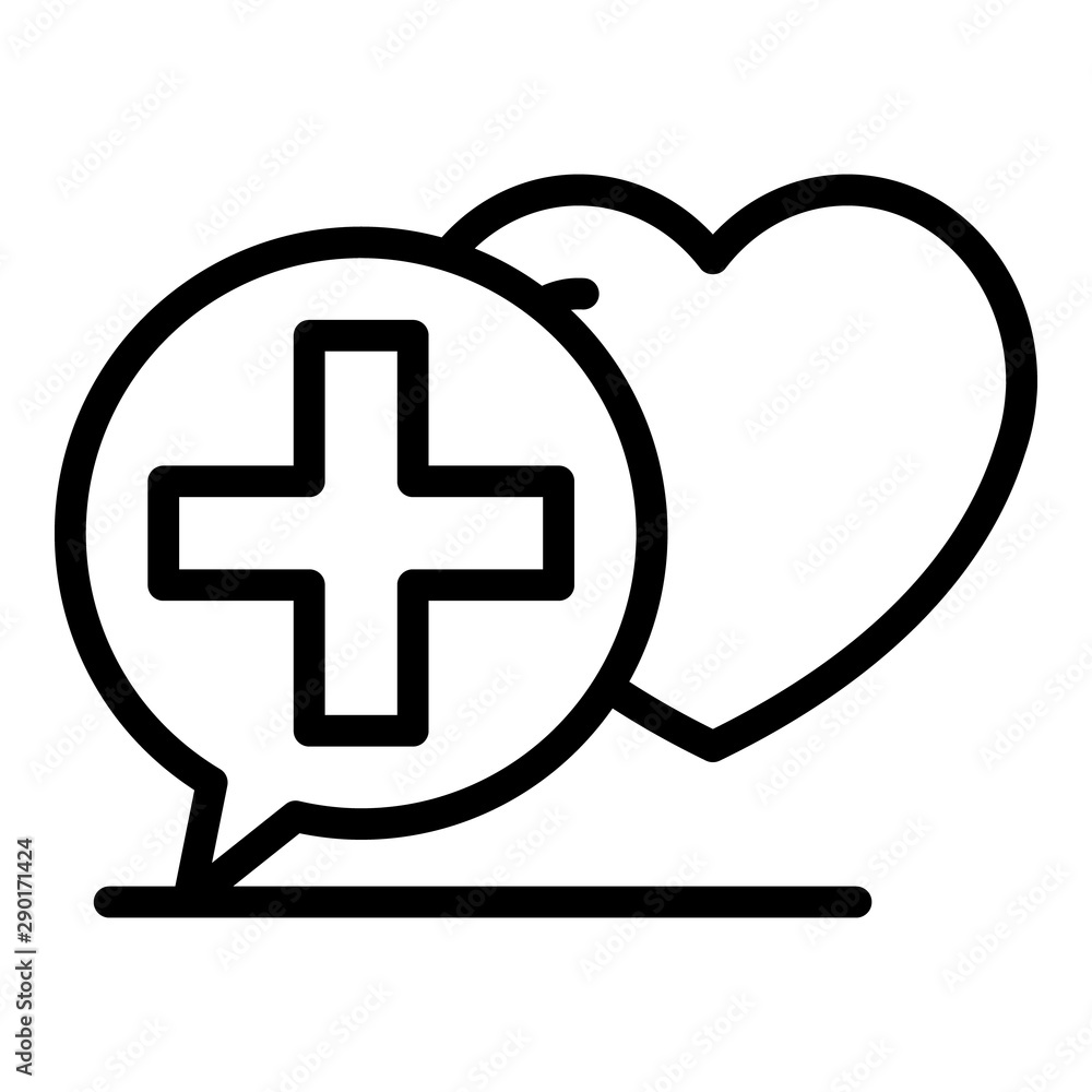 Poster cross in chat bubble and heart icon. outline cross in chat bubble and heart vector icon for web desi