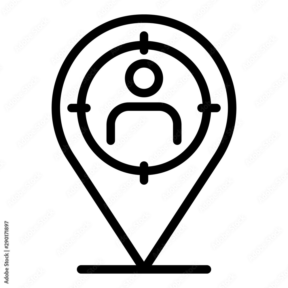 Poster target in geo tag icon. outline target in geo tag vector icon for web design isolated on white backg